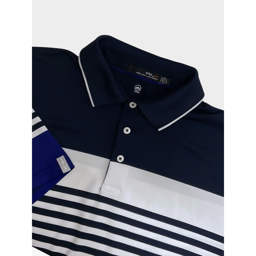RLX Ralph Lauren Men's Moisture Wicking Polo Shirt Striped Size Large Golf